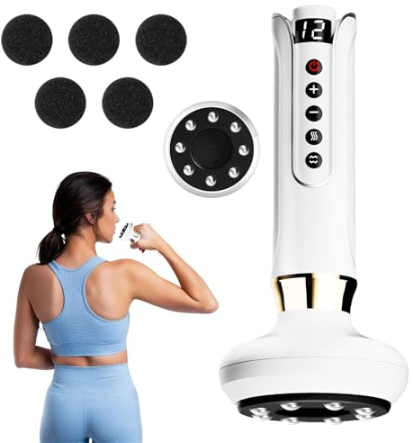 Ventosa eléctrica y masajeador anticelulitis con 12 etapas de vacío, calefacción, pantalla LED – Ventosas profesionales, Gua Sha y masaje de grasa para rostro y cuerpo