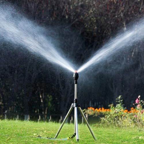 Rasensprenger Mit Höhenverstellbarem Stativ, 360 Grad Rotierender Impulsregner Für Rasenbewässerung, Teleskopischer Kreisregner Für Große Flächen Aus Edelstahl (Schwarz_A)