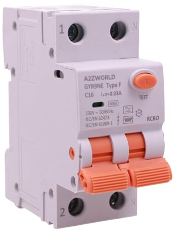 RCBO Tipo F 16A C16, Interruttore Differenziale Con Magnetotermico Classe F Curva C, 1P+N 6kA 30mA 2 Moduli 230VAC,Doppio Leva,Per Impianti Apparecchiature Elettroniche Moderne