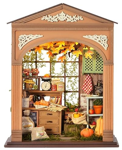 CUTEROOM Casa delle bambole in miniatura da costruire fai da te, modello di casa in legno con luce a LED e opera musicale per adulti, amanti del fai da te, decorazione (marrone caldo)
