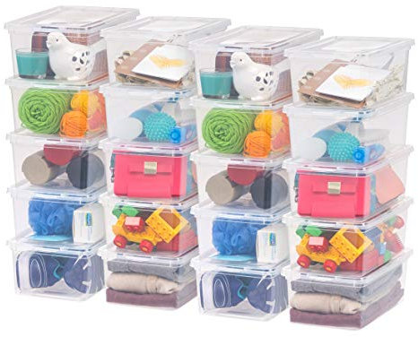 Iris Ohyama Vielseitige Aufbewahrungsboxen, 5L, 20er-Set, Transparent, Deckel leicht schließbar, Stapelbar, Für Schrank, Regale, Klassenzimmer, Organisation, Spielzeug, Kunstbedarf, Schuhe, CNL-5