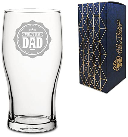 Novelty Pint Tulip Cider Beer Glass - Worlds Best Dad - Engraved with Message