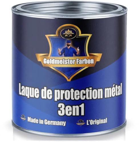 Goldmeister Pintura de protección 3 en 1 para metal, color, 3 en 1, selección de colores, barniz protector de metal para interiores y exteriores de metal, hierro, zinc, aluminio y acero, Azul