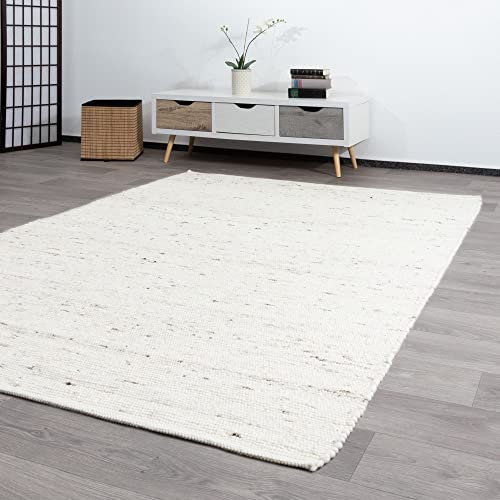 Steffensmeier Handwebteppich Athen | Wolle (Schurwolle), Natur hell, handgewebt, gewalkt, Größe: 240x290 cm Wohnzimmer und Schlafzimmer