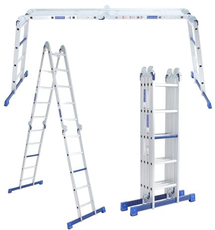 ALDORR 4x5 Klappleiter ohne Plattform - Hochwertiges Aluminium - Vielseitig Einsetzbar - Tragfähigkeit bis 150 kg - Faltbar - Sicher und Zuverlässig (EN131) - Ausziehbare Leiter