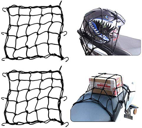 Rete da carico per moto, 2 pezzi, reti elastiche per casco, bagagli con 6 ganci, rete per bagagli per moto, bici e ATV, nera, 40 cm