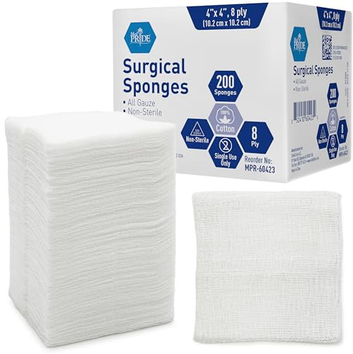 MED PRIDE Surgical Gauze Sponges,4 x 4 in,8-Ply,Non-Sterile,200-Count Pack