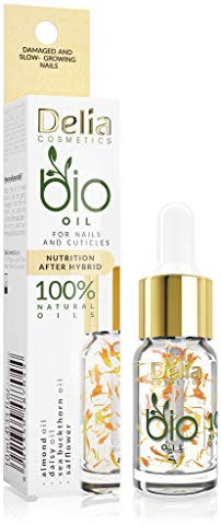 Delia Cosmetics - Nourishing Bio Oil for Nails & Cuticles - for Damaged Nails After Hybrid Manicure - Regenerated, Restored, Brightened, Shiny Nails - 100% Natural Oils: Almond, Daisy - 11ml