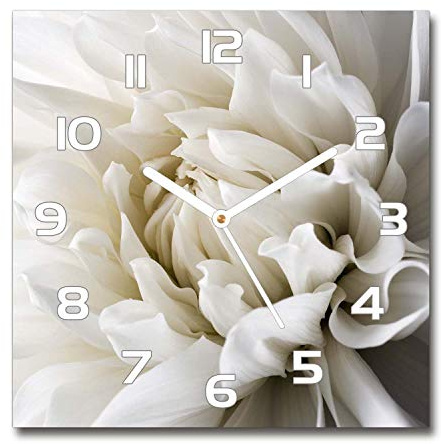 Tulup Horloge en Verre 60x60cm - Silencieuse sur Pied Salon Design La Mur Impression Verre Sécurité - Aiguilles d'horloge Blanches - Dahlia Blanc
