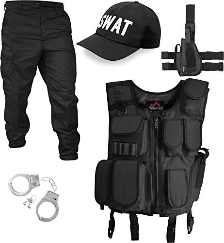 normani SWAT/SECURITY/POLICE Kostüm bestehend aus Weste, Hose, Pistolenholster, Cap und Handschellen (S-5XL) Farbe SWAT Größe M