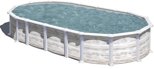 Piscina de Acero Elevada,Ovalada con Aspecto Acero Nórdico. Piscinas Desmontables para Jardín. 610 x 375 x 132 cm - Piscina Gre KITPROV6188N Islandia.