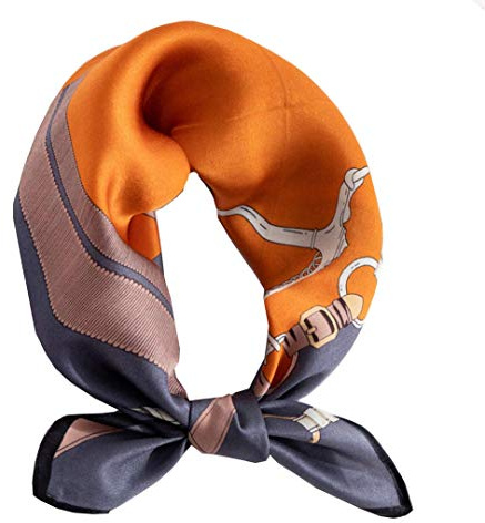 ANDANTINO 100% mullbärssilke, lång halsduk för kvinnor, stora sjalar för huvudscarf och hals, avlånga hårsjalar med presentförpackad, Bälten-orange-gråaktig blå, Medium