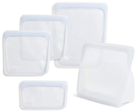 Stasher Bolsa de almacenamiento, reutilizable, 100% silicona de grado alimenticio, almacenar,respetuosa con el medio ambiente, no tóxica, tamaño grande, azul (aqua), 4 unidades + 1 gratis
