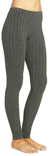 TrendyFashion Leggings de sport en tricot côtelé uni chaud épais pour femme - Gris - 44-46