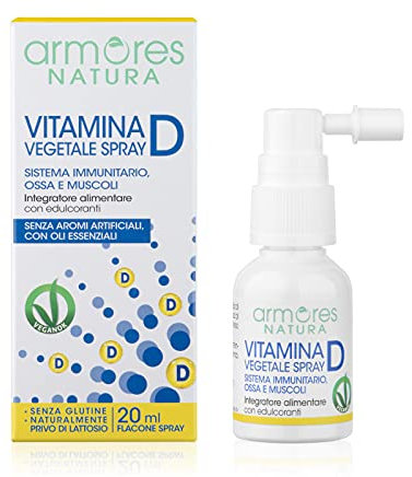 Armores Natura Integratori Alimentari, Vitamina D Vegetale Spray, Integratore a Base di Vitamina D3, Origine Vegetale, con Oli Essenziali di Arancia, Menta e Limone, Vegano, Formato 20 ml