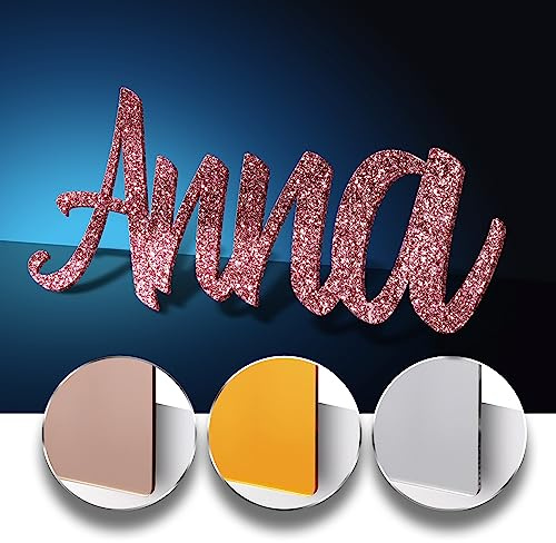 Personalisierter Name für Kinderzimmertür - personalisierter Kindername - Glanz oder Glitzer Plexiglasplatte mit gestanzten Buchstaben - 16 Farben erhältlich (GLITTER Rose/Rosa) | Personalisierbare Troglas-Platte mit Gloss oder Pailletten, mit ausgeschnittenen Buchstaben, 16 Farben erhältlich