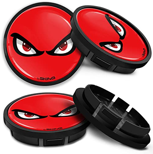 SkinoEu Kompatibel für Nabendeckel VW 66mm 5G0601171XQI Radnabenabdeckung für Alufelgen Felgendeckel Nabenkappe Radkappen Schwarz Rot No Fear Augen CR 9