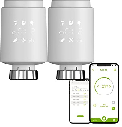Qiumi Zigbee eTRV Heizkörperthermostat programmierbar | Sprachsteuerung mit Alexa, Google Home, Anschlussgewinde M30 x 1,5