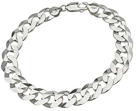 Treasure Bay Pulsera de cadena de plata para hombre, cadena de eslabones de plata italiana gruesa de 10,5 mm, pulsera de plata de ley 925 para hombre, longitud: 19,5 cm, 21,5 cm y 23 cm, 23Cm, Plata