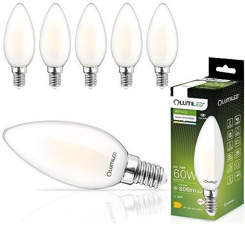 Lumiled B35 E14 LED Lampe 7W (ersetzt 60W), 806 Lumen, Vintage Filament Milch Glas Leuchtmittel Kerze 4000K Neutralweiß Birne Lampen Kerzenform 360° Strahlwinkel Glühbirnen Kerzenbirnen 6er-Pack