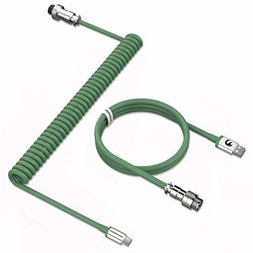 MAMBASNAKE C01 Spiral Tastaturkabel, 8000Hz Coiled USB C Kabel-Grün | für Gaming Mechanische Tastatur, HyperSpeed Typ C auf USB-A Aviator Kabel, Abnehmbarem Metall Luftfahrtstecker, für PC/Phone