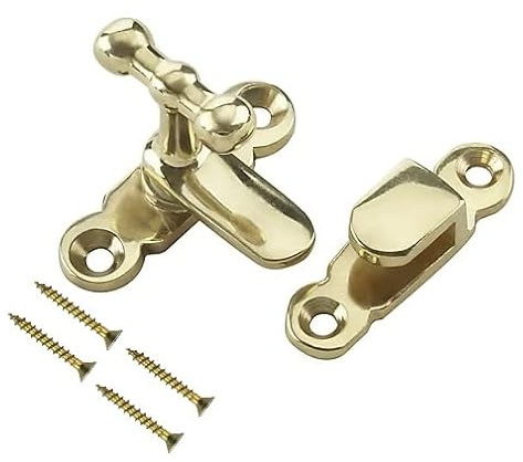 TERF® Showcase Type Catch Polished Brass 40mm Door Turn Catches Cupboard Cabinet Wardrobe Latch Catch Lock Gate Shed Door Rabbit Hutch Thumb Turn Button with Fixing Screw - Pack of 1