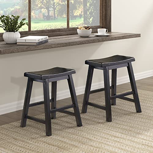 Lexicon Finnian Sattel Massivholz Tischhöhe Barhocker Set mit 2 Stück – Sattel Küchenhocker Esszimmerhöhe Hocker zum Essen, armlose Thekenstuhl, Sitzgelegenheit, perfekt lässig – 44,5 cm, SH Black