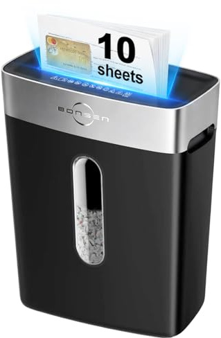 BONSEN 10-Sheet Cross-Cut Shredder for Home Office, P-4 high Security, Quiet, Credit Card Shredder, jam-Proof System, 4-Gallon bin