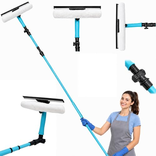 3.5 Meter Long Extendable Pole Window Cleaner Removable Squeegee Glass Wash Dirt & Dust Telescopic Cleaner Kit Soft Head Supplies Aluminium Metal Pole