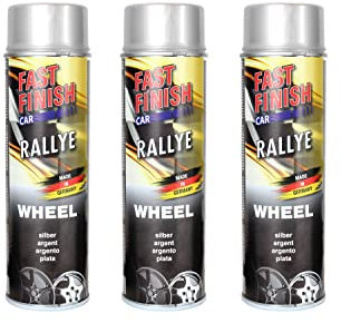 3x Felgenlack, Felgensilber, Felgenspray Fast Finish, Sprühlack, 500ml, hochpigmentierte Schutzlackierung für Stahl- und Leichtmetallfelgen