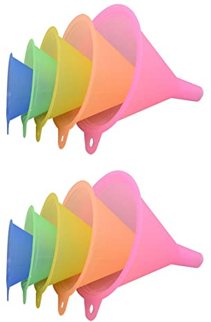 Kisbeibi Plastic Funnel, Rainbow Kitchen Funnels for Filling Bottles or Containers, Small Funnel Sets, 1 Set - 5 Cooking Funnels for Transferring Liquid, Fluid and Dry Ingredients(10 pcs)