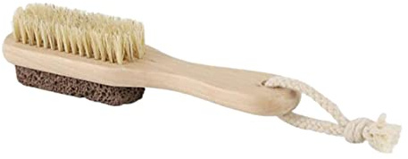 Doppelseitige Fußfeile mit Schaber und Bürste für Pediküre, Beige | Entfernung von Hornhaut und Abgestorbener Haut, aus Bimsstein und Holz mit Borsten, 1 Stück