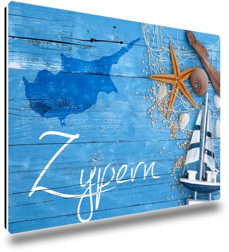 TRIOSK Kühlschrankmagnete Mediterran Magnet Insel Zypern Spruch Souvenir Geschenk Cypern für Reiselustige Frauen Männer Weltenbummler Kühlschrank stark eckig groß 85x55 mm