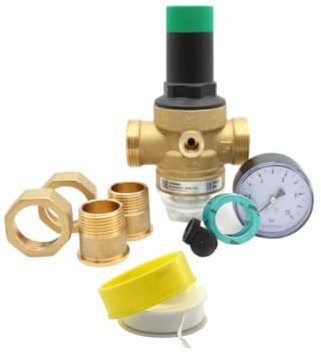 MD technic Réducteur de pression composé d'un réducteur de pression Honeywell/Resideo, d'un manomètre Afriso et d'une bande d'étanchéité filetée en téflon (1/2)