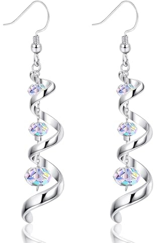 INBOLM Drop Earrings for Women, Spiral Ribbon Crystal Dangle Drop Earrings for Women - 925 Sterling Silver Fishhook and Multi Teardrop Sparkle - Exquisite Jewellery Gift for Her