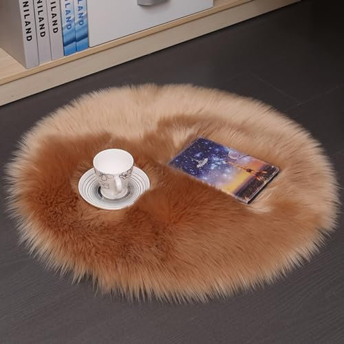 Runder Teppich aus Faux Lammfell - Kuscheliges Schaffell Sitzkissen Bettvorleger für Sofa, Wohnzimmer und Schlafzimmer (Khaki,40 * 40cm)