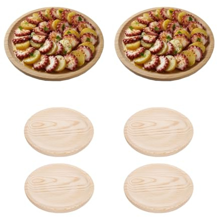 TWO TIGERS Platos de Madera 24cm para Pulpo, Aperitivos, Entrantes. Pack 6 Unidades. Hostelería, Bar, Restaurantes u Hogar. Utensilio de Cocina para Comida, Embutidos, Quesos o Verduras (6, 24cm)