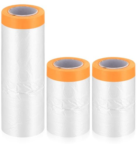 Gaomoeny Abdeckfolie Klebeband mit Folie, Abdeckfolie mit Klebeband, 3 Rollen Malerfolie Malerband Selbstklebende Transparent, Malerkrepp zum Staubschutz - 240cmx14m/55cm x 19m