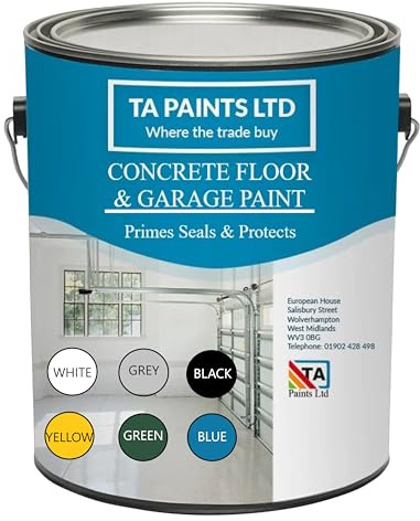 T A Paints Ltd 5L Heavy Duty Concrete Floor & Garage Paint 3 in 1 Primer Sealer Protects Industrial Factory 1K Polyurethane Coating (Gloss White)