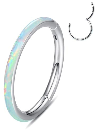 ESHIONER G23 Titan Septum Piercing Helix Ring Nasenpiercing Ring Nasenring Piercing Ohr Nostril Tragus Conch Daith Clicker Lippenpiercing Nose Ringe Opal Hypoallergen Gold Silber 18G 16G 6MM/8MM/10MM