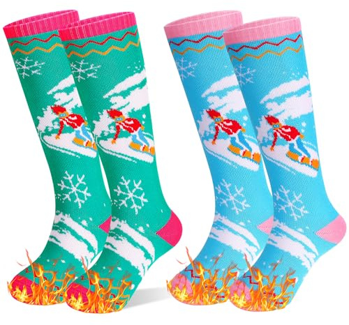 ARERWA Kids Ski Socks Thermal Knee High Premium- Soft, Durable, and Warm Snowboard Socks for Boys and Girls (7-12 Years) 2 pairs
