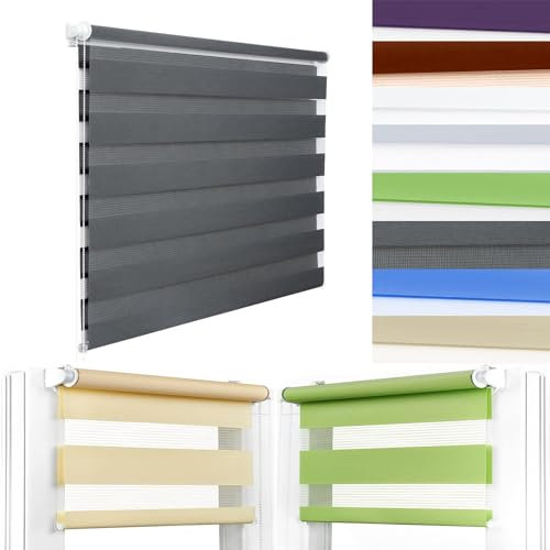 Doppelrollo Klemmfix ohne Bohren 50 x 60 cm Einstellbarer Zebrarollo Fensterrollo Klemmrollo inkl. Befestigungsmaterial für Fenster & Balkontür, Dunkelgrau