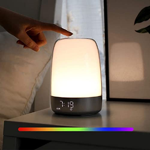 Night Light, Bedside Table Lamp with Clock, Sunrise Alarm Clocks, Touch Control, Dimmable, RGB Colour Changing, Timing Functions for Kids, Bedroom, Nursery, Living Room