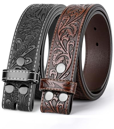 BELTROAD Western Ledergürtel Strap für Männer Frauen Cowboy Cowgirl Leder Herrengürtel für Jeans Geburtstag Weihnachten Gürtel Geschenke | Ledergürtel 3.8mm, DIY Wechseln, Snap on Schnalle, Cowboy Kostüm für Karneval Halloween, Western Outfit