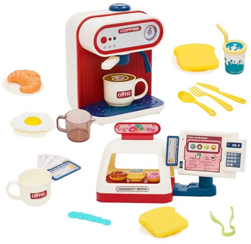 Spielküchen Spielzeug, Rollenspiel Küchengeräte Spielzeug Set mit Kaffeemaschine, Kinderkasse Spielzeug mit realistischen Geräuschen, Geschenk für Kinder