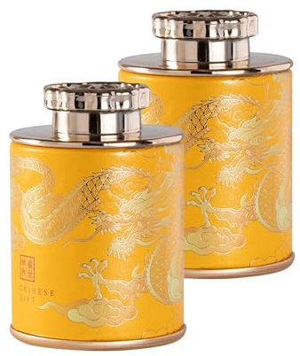 Milageto 2 Pezzi Barattolo Decorativo in Latta per tè Sfuso Modello Drago Elegante Barattolo per tè Contenitore per tè per Bar Cucina Soggiorno caffè, Oro