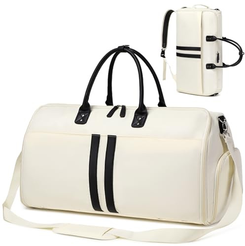 Suweir Kleidersack Reisetasche Anzugtasche für Herren Damen Anzugsack mit Schuhfach Nassfach Große Kapazität Carry On Garment Duffle Bag 3 in 1 Hängenden Faltbaren Koffer Anzug Reisetaschen (Beige)