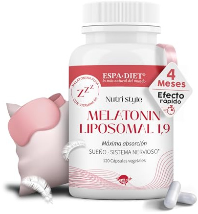 Espadiet Melatonina Pura Liposomal 1,9 mg con Vitamina B6 – Pastillas para Dormir Fuertes Noche Natural – Melatonin Sueño Profundo Adultos Niños – Helps You Sleep, Jet Lag – 120 Cápsulas | Conciliación del Sueño - Descanso Nocturno - Dormir Mejor - Jet Lag - Alta Absorción