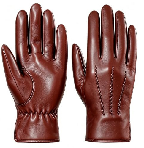 Harssidanzar Lederhandschuhe für Herren, bequem, Kaschmirfutter, GMUK006, cognac, S
