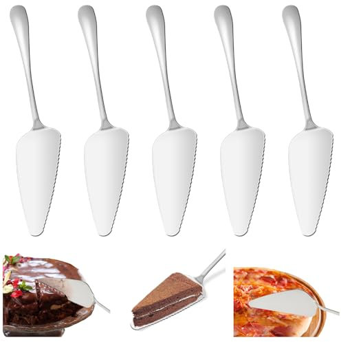 Amlope 5 Pack Tortenheber Edelstahl Tortenschaufel Kuchenheber Tortenheber Kuchenschaufel Tortenschaufel Gezackter Tortenheber für Restaurants, Küchen, Partys 23 cm(Silver)